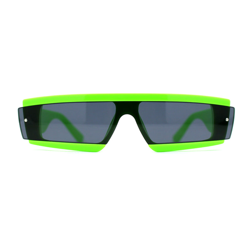 Womens Mod Flat Top Narrow Shield Exposed Side Lens Sunglasses