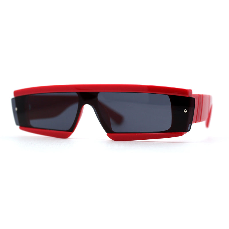 Womens Mod Flat Top Narrow Shield Exposed Side Lens Sunglasses