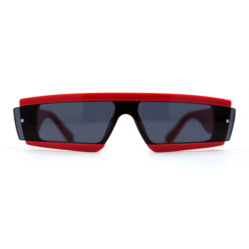 Womens Mod Flat Top Narrow Shield Exposed Side Lens Sunglasses