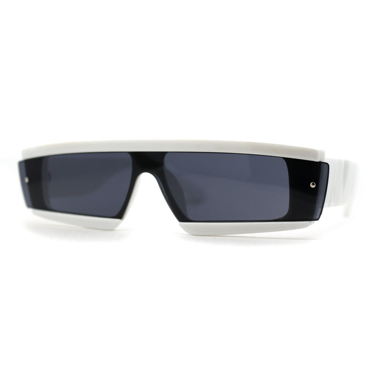 Womens Mod Flat Top Narrow Shield Exposed Side Lens Sunglasses