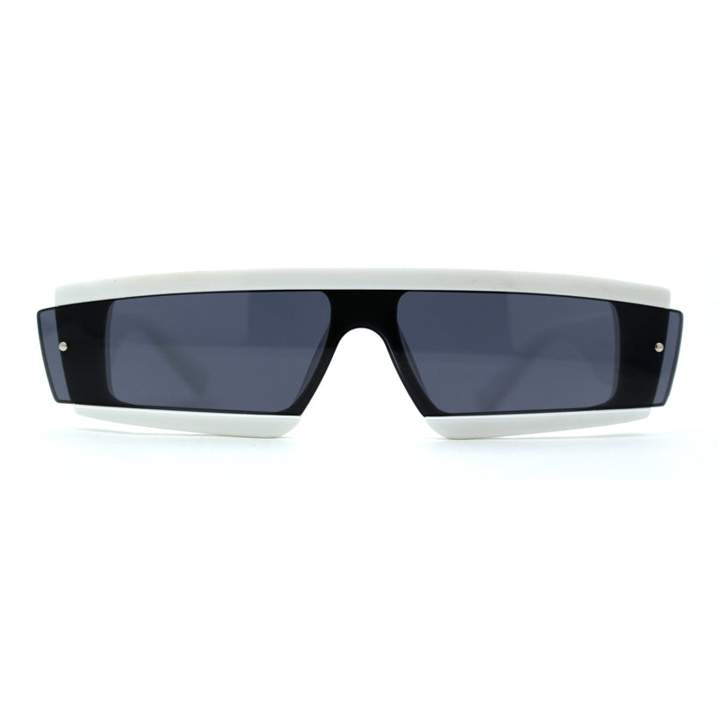 Womens Mod Flat Top Narrow Shield Exposed Side Lens Sunglasses