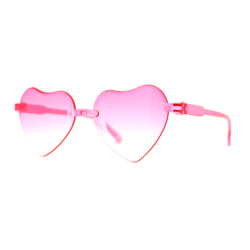 Girls Child Size Rimless Heart Shape Plastic Sunglasses