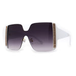 Womens Shield Rhinetone Thick Temple Butterfly Sunglasses