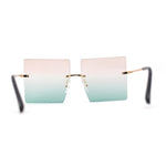 Hippie Color Gradient Lens Square Geometric Rimless Sunglasses