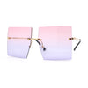 Hippie Color Gradient Lens Square Geometric Rimless Sunglasses