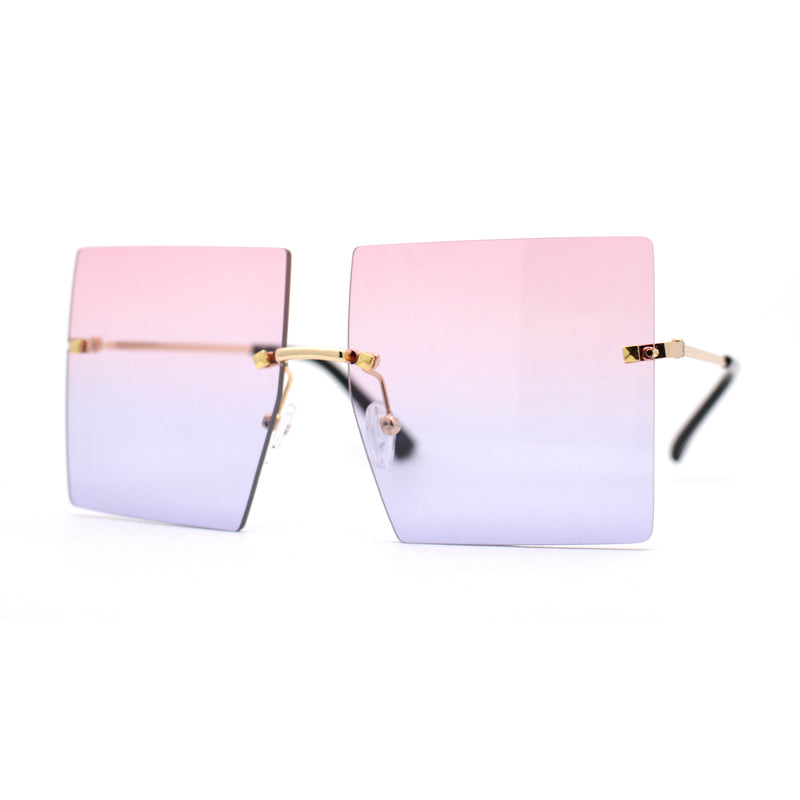 Hippie Color Gradient Lens Square Geometric Rimless Sunglasses