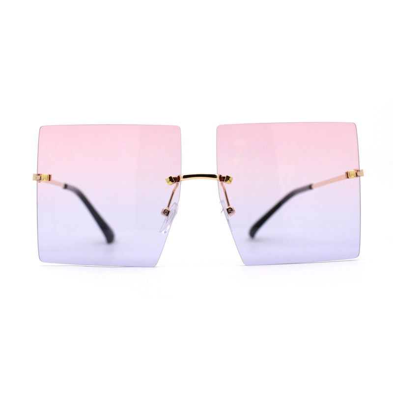 Hippie Color Gradient Lens Square Geometric Rimless Sunglasses