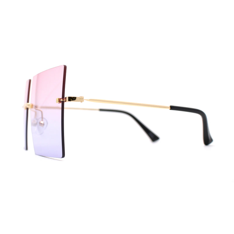 Hippie Color Gradient Lens Square Geometric Rimless Sunglasses