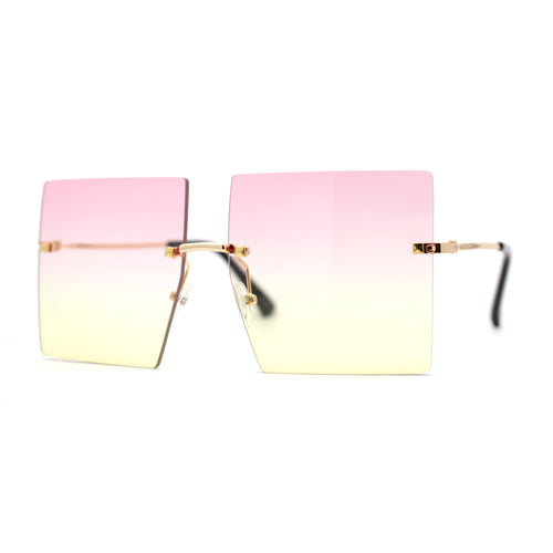 Hippie Color Gradient Lens Square Geometric Rimless Sunglasses