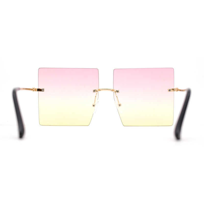 Hippie Color Gradient Lens Square Geometric Rimless Sunglasses