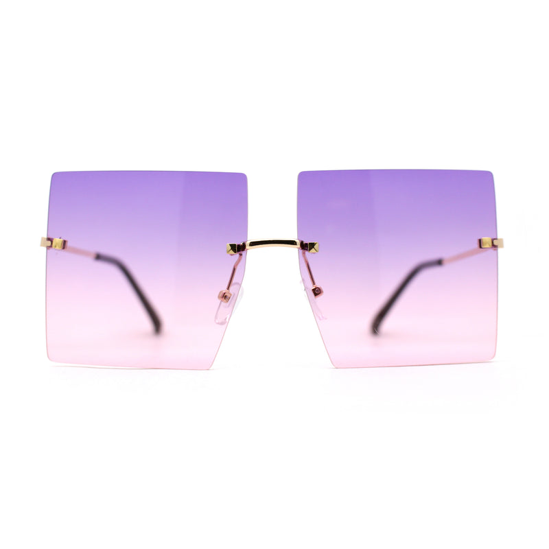 Hippie Color Gradient Lens Square Geometric Rimless Sunglasses