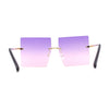 Hippie Color Gradient Lens Square Geometric Rimless Sunglasses