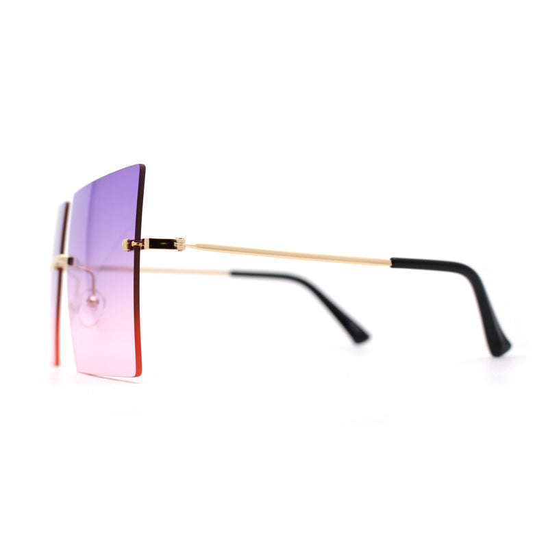 Hippie Color Gradient Lens Square Geometric Rimless Sunglasses