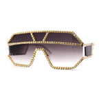 Fully Blinged Out Rhinestone Flat Top Mob Rimless Racer Sunglasses