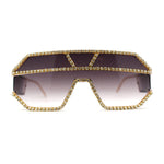 Fully Blinged Out Rhinestone Flat Top Mob Rimless Racer Sunglasses