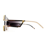 Fully Blinged Out Rhinestone Flat Top Mob Rimless Racer Sunglasses