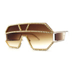 Fully Blinged Out Rhinestone Flat Top Mob Rimless Racer Sunglasses