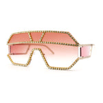 Fully Blinged Out Rhinestone Flat Top Mob Rimless Racer Sunglasses