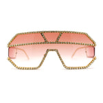 Fully Blinged Out Rhinestone Flat Top Mob Rimless Racer Sunglasses