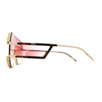 Fully Blinged Out Rhinestone Flat Top Mob Rimless Racer Sunglasses