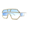 Fully Blinged Out Rhinestone Flat Top Mob Rimless Racer Sunglasses