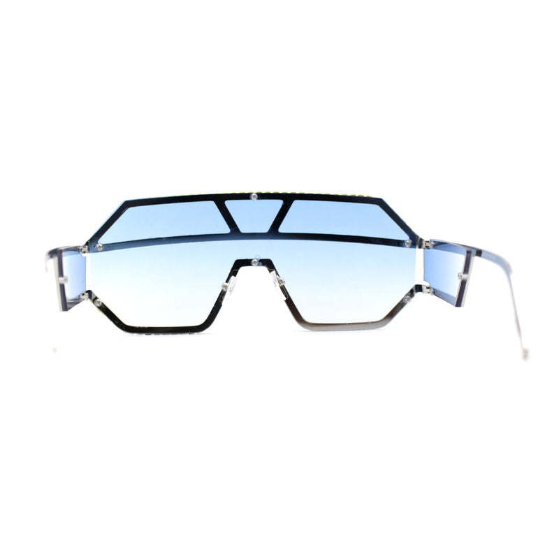 Fully Blinged Out Rhinestone Flat Top Mob Rimless Racer Sunglasses