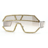 Fully Blinged Out Rhinestone Flat Top Mob Rimless Racer Sunglasses