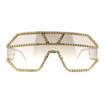 Fully Blinged Out Rhinestone Flat Top Mob Rimless Racer Sunglasses