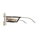 Fully Blinged Out Rhinestone Flat Top Mob Rimless Racer Sunglasses