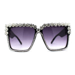 Womens Heavy Bejeweled Rhinestone Square Horn Rectangle Sunglasses