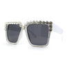 Womens Heavy Bejeweled Rhinestone Square Horn Rectangle Sunglasses