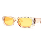 Womens Rhinestone Bejeweled Mod Rectangular Plastic Sunglasses
