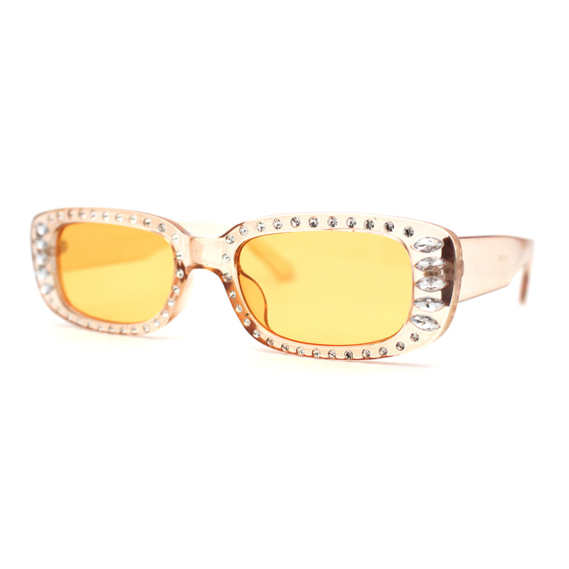 Womens Rhinestone Bejeweled Mod Rectangular Plastic Sunglasses