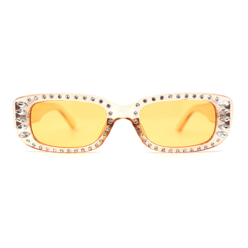 Womens Rhinestone Bejeweled Mod Rectangular Plastic Sunglasses