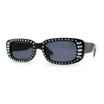 Womens Rhinestone Bejeweled Mod Rectangular Plastic Sunglasses