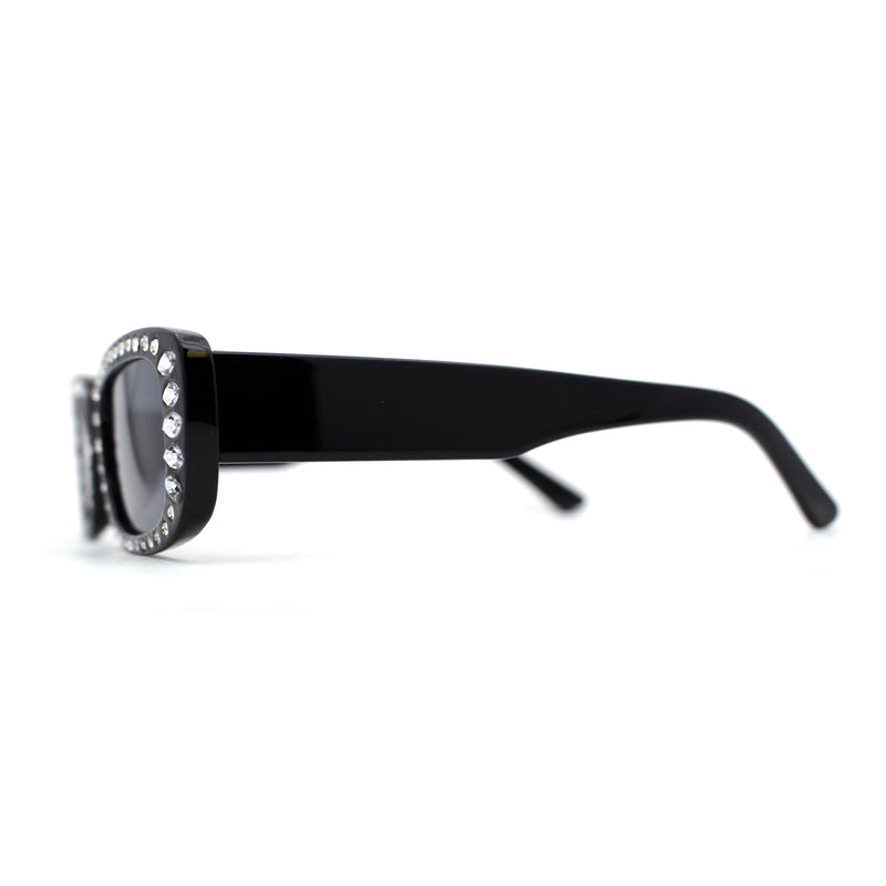 Womens Rhinestone Bejeweled Mod Rectangular Plastic Sunglasses