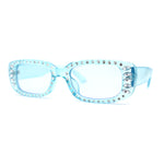 Womens Rhinestone Bejeweled Mod Rectangular Plastic Sunglasses