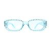 Womens Rhinestone Bejeweled Mod Rectangular Plastic Sunglasses