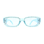 Womens Rhinestone Bejeweled Mod Rectangular Plastic Sunglasses