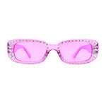 Womens Rhinestone Bejeweled Mod Rectangular Plastic Sunglasses