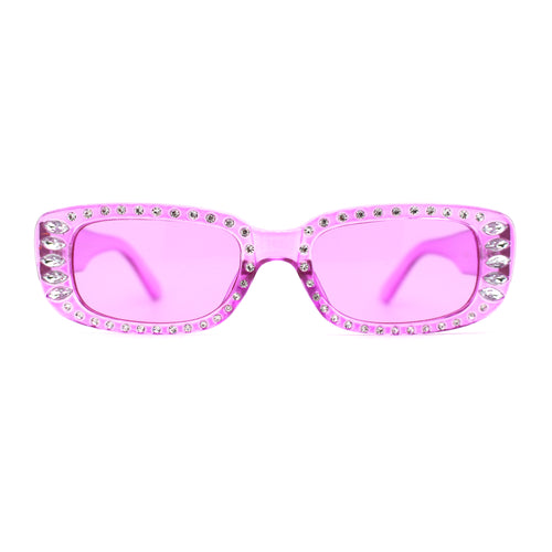 Womens Rhinestone Bejeweled Mod Rectangular Plastic Sunglasses