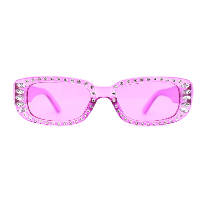 Womens Rhinestone Bejeweled Mod Rectangular Plastic Sunglasses