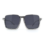 Rhinestone Bejeweled Oversize Upside Down Half Rim Rectangle Sunglasses