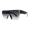 Womens Rhinestone Flat Top Rimless Shield Mafia Sunglasses