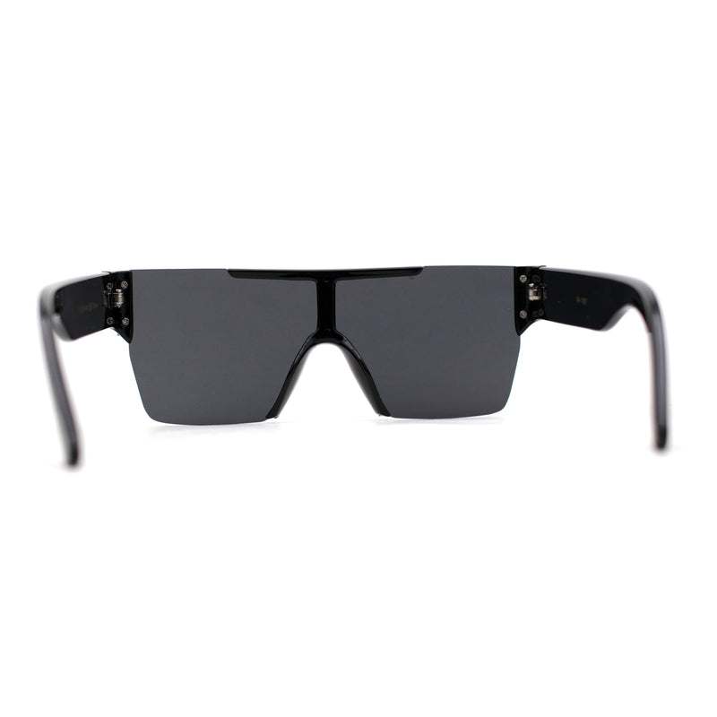 Womens Rhinestone Flat Top Rimless Shield Mafia Sunglasses