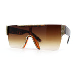 Womens Rhinestone Flat Top Rimless Shield Mafia Sunglasses