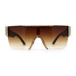 Womens Rhinestone Flat Top Rimless Shield Mafia Sunglasses