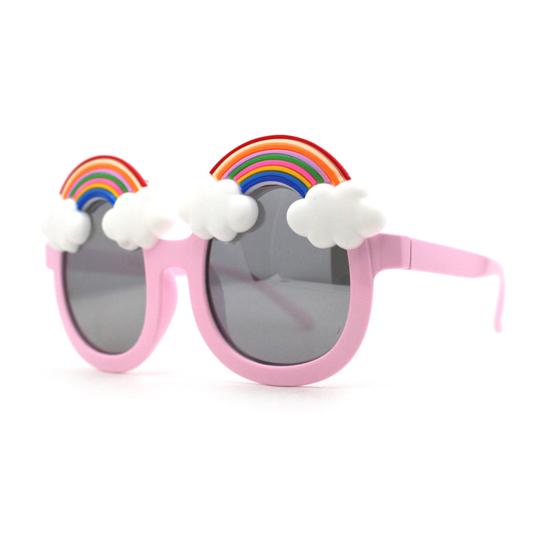 Girls Child Size Rainbow Cloud Round Thick Plastic Sunglasses