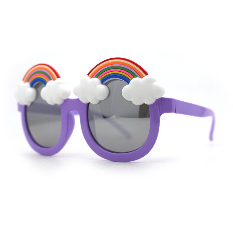 Girls Child Size Rainbow Cloud Round Thick Plastic Sunglasses