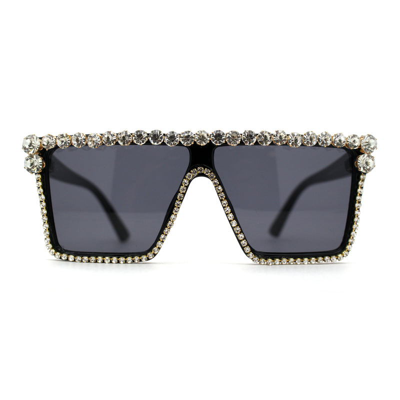 Full Crowned Rhinestone Flat Top Horned Diva Sunglasses